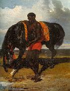 Alfred Dedreux Africain tenant un cheval au bord d'une mer Sweden oil painting artist